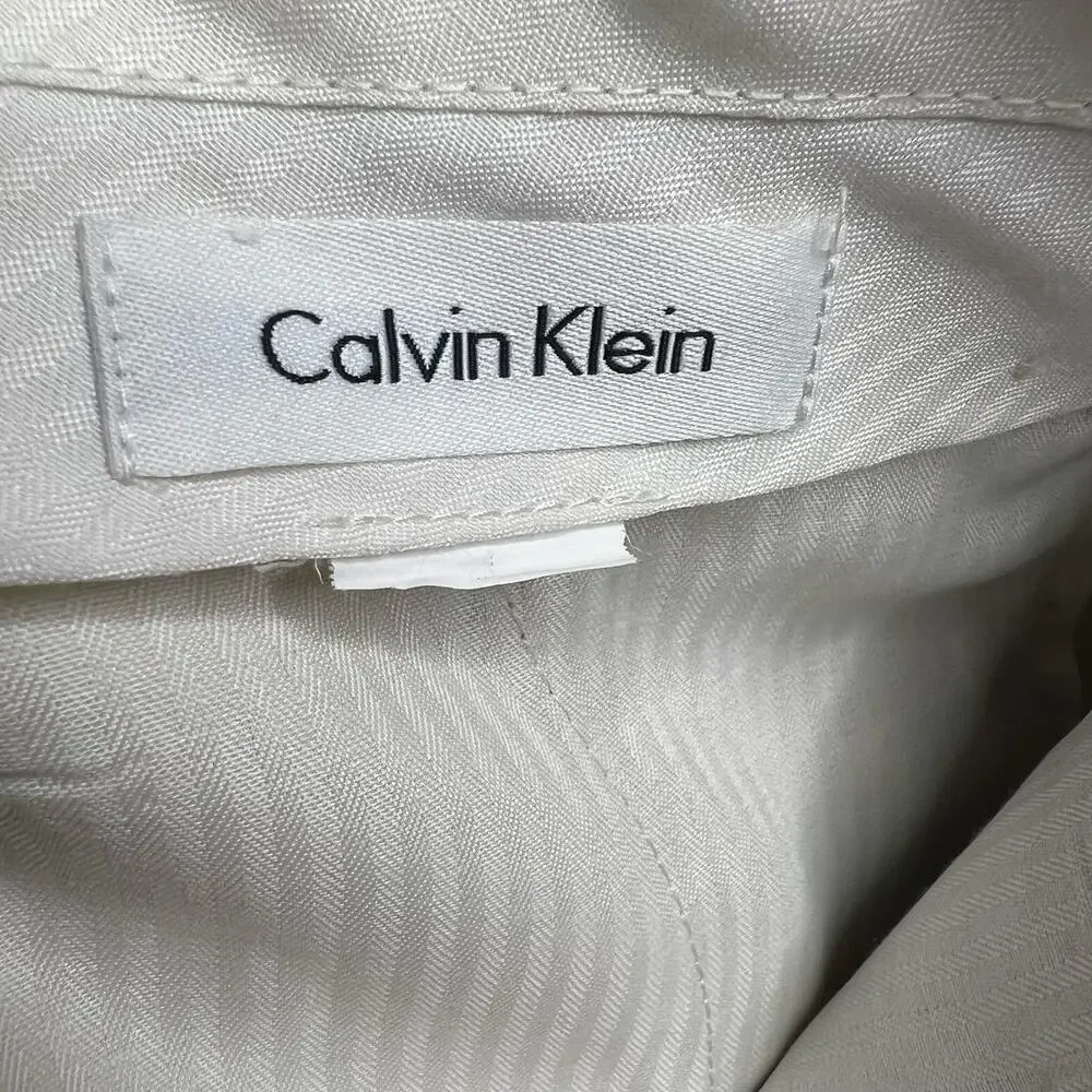 CALVIN KLEIN Mens Linen High-Rise Flat Front Straight Leg Pants Beige Size 35W